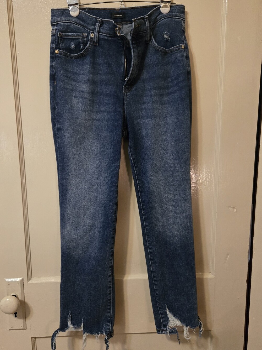 Express Dark Blue Distressed Ankle Jeans